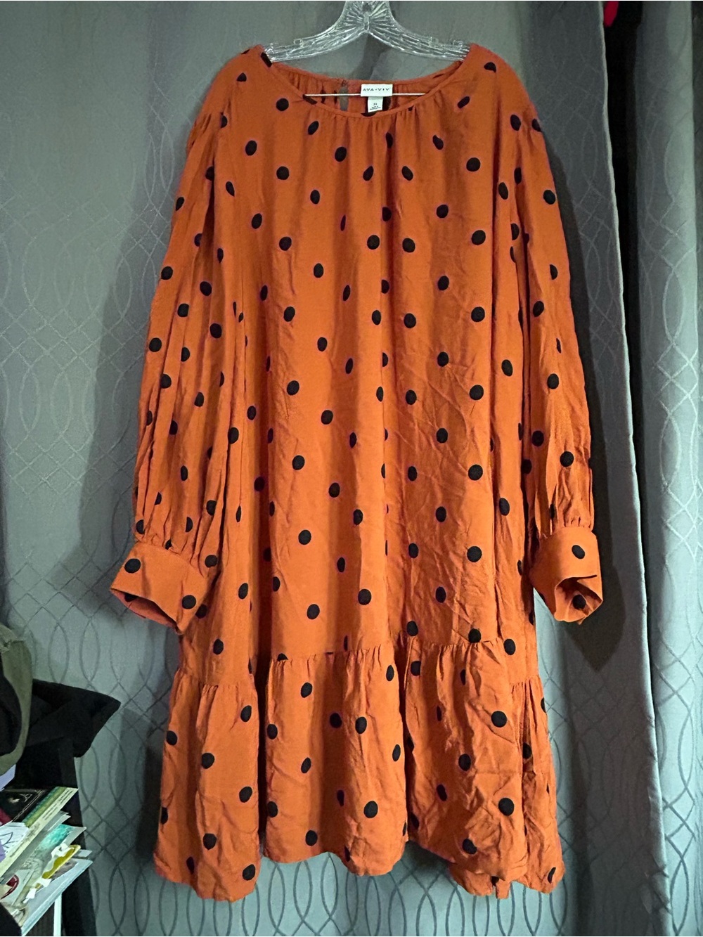 Ava & Viv Orange Polka Dot Long Sleeve Shift Dress